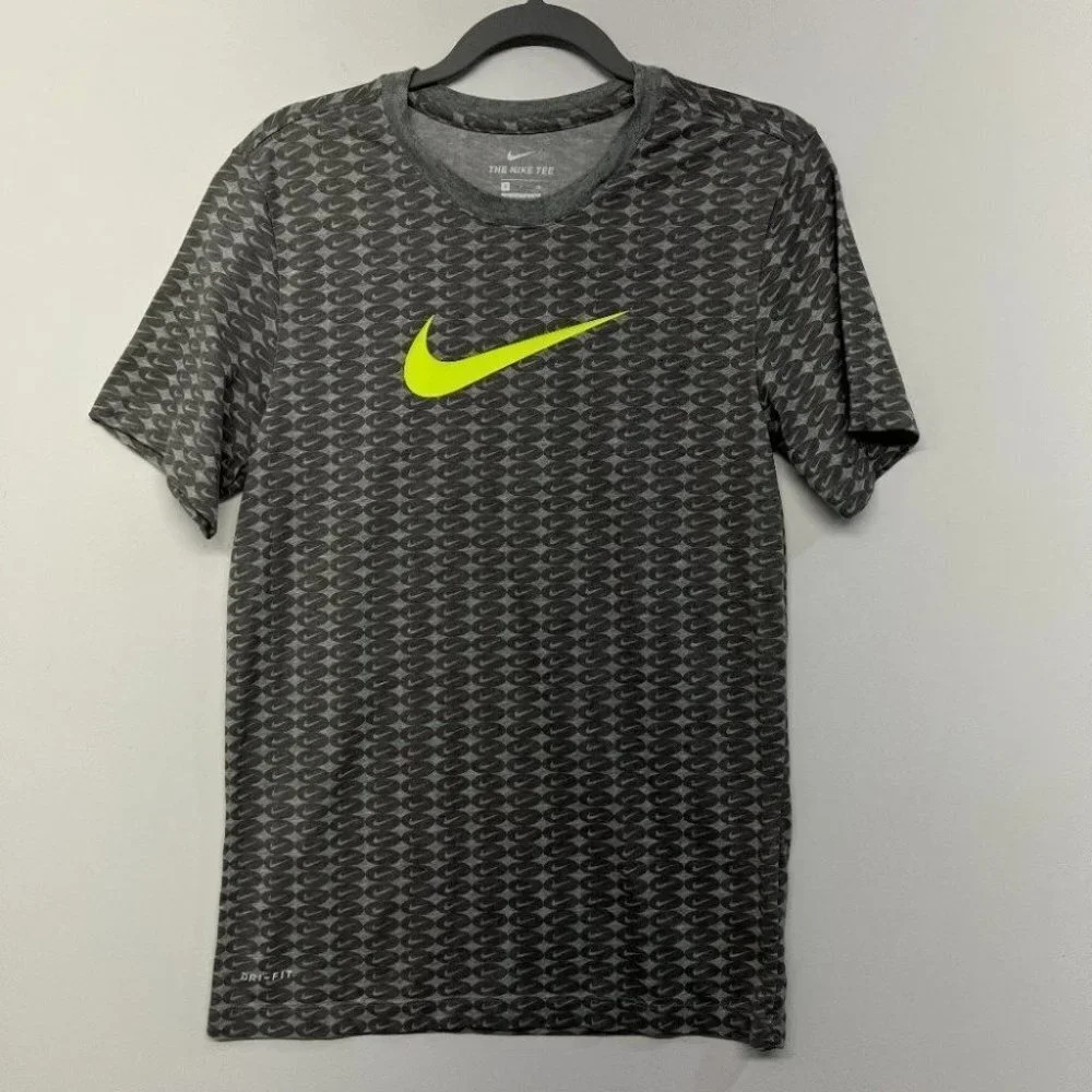 Nike Dri-Fit Cotton Tee Shirt All-Over-Logo CT6468-063 Grey‎ Men's S